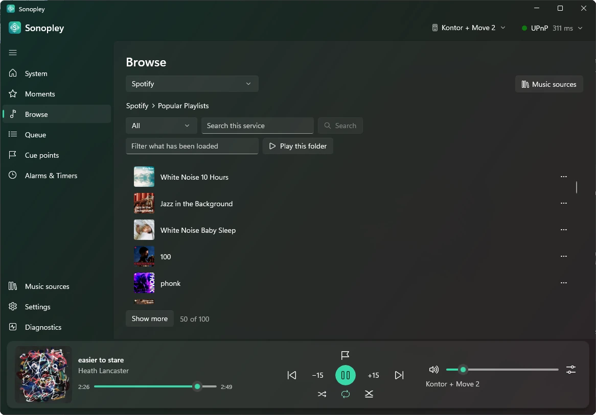 Spotify sfogliato in Sonopley per Windows