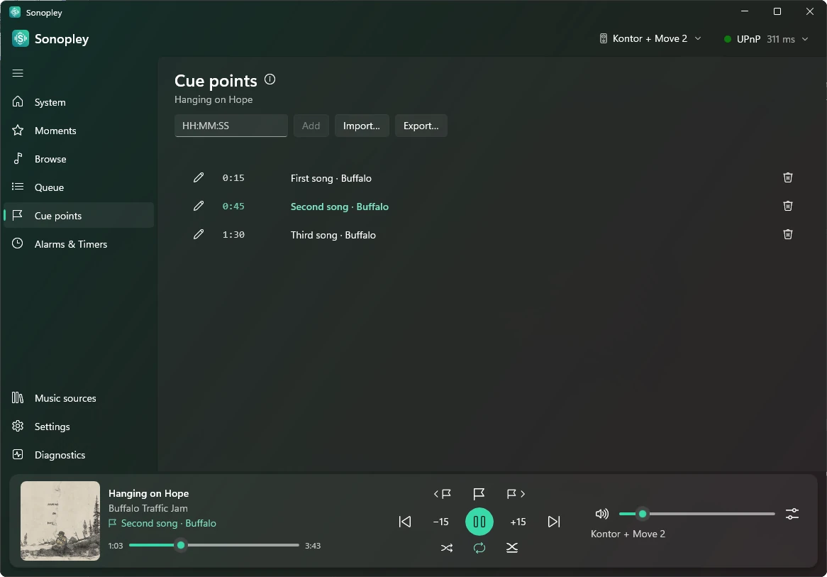 Punti di ripresa in Sonopley per Windows